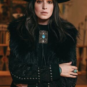 Double D Ranch Elegant Black jacket with Fur and Bead Details